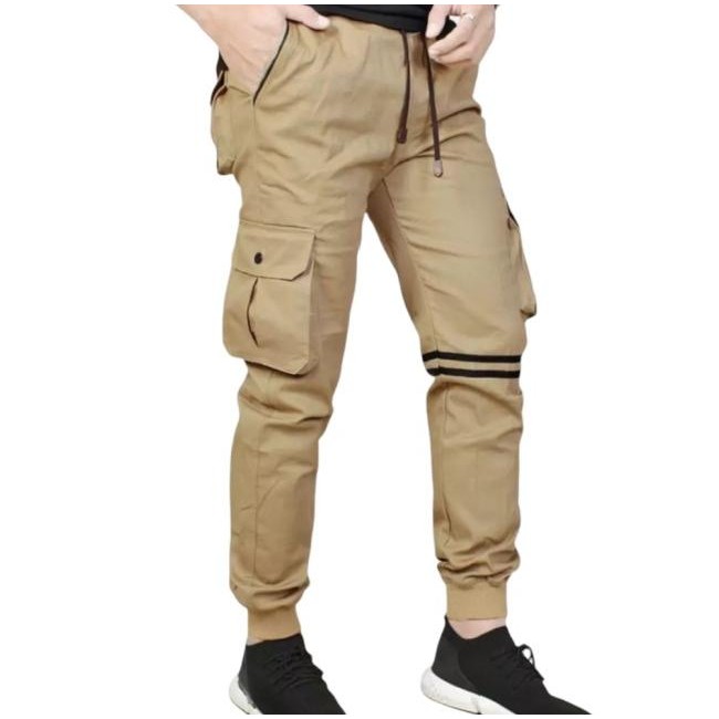 Celana Joger Jogger Cargo Rip Panjang Pria Ggang Aret Tali Olor