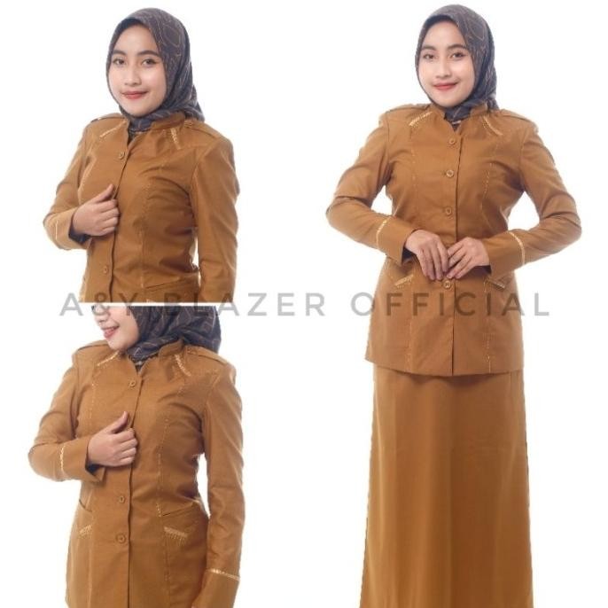 SPT -BLAZER BAJU SERAGAM PDH GURU / PNS WANITA WARNA KHAKI TUA & KHAKI MUDA BAHAN TOYOBO PREMIUM & S