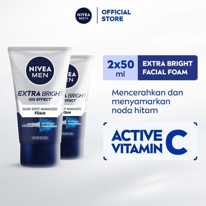 

TERSEDIA NIVEA MEN EXTRA WHITENING ANTI DARK SPOT FACIAL FOAM 50ML - TWIN PACK