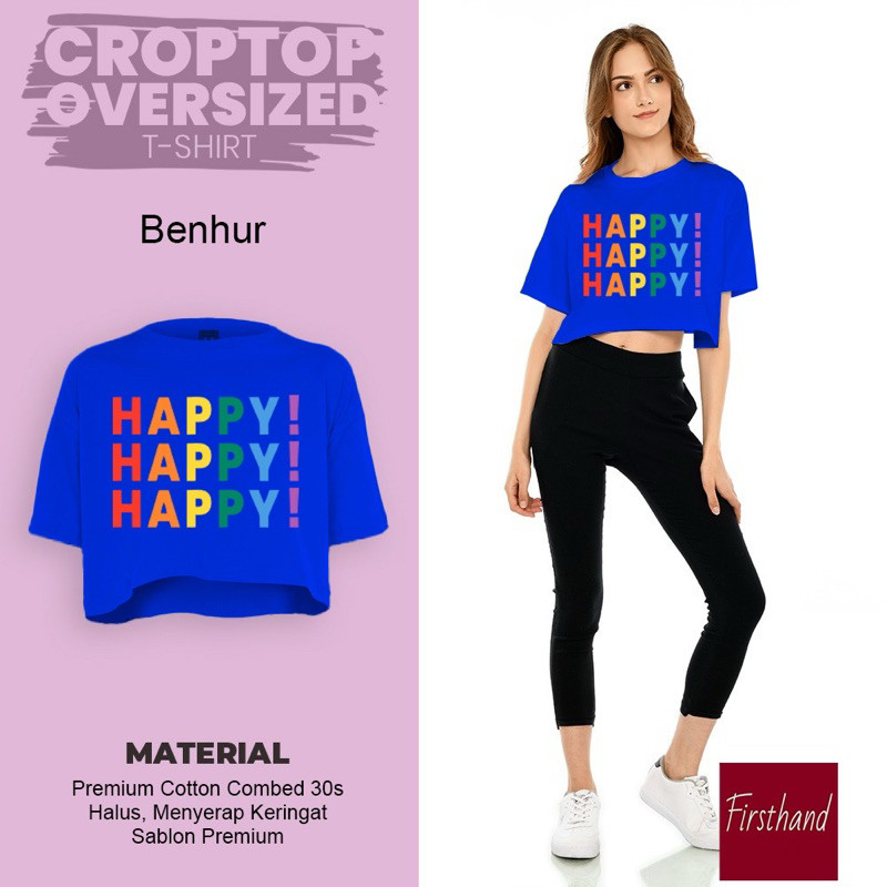 Kaos Crop Happy Crop Top Oversize Baju Original Atasan Kaos Import
