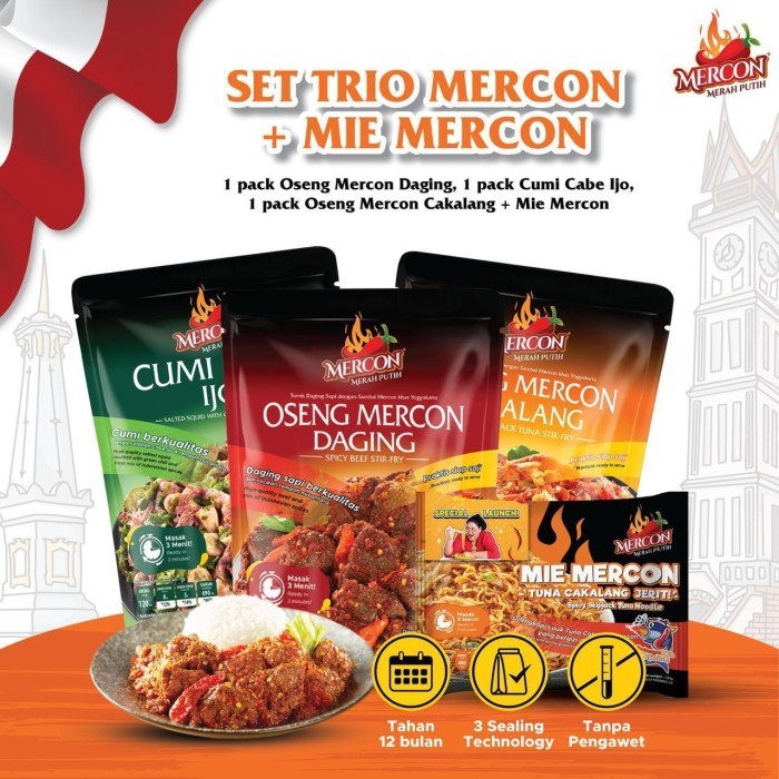 

Mercon Merah Putih - Set Trio Mercon Oseng Mercon Daging + Cumi + Cakalang FREE ONGKIR