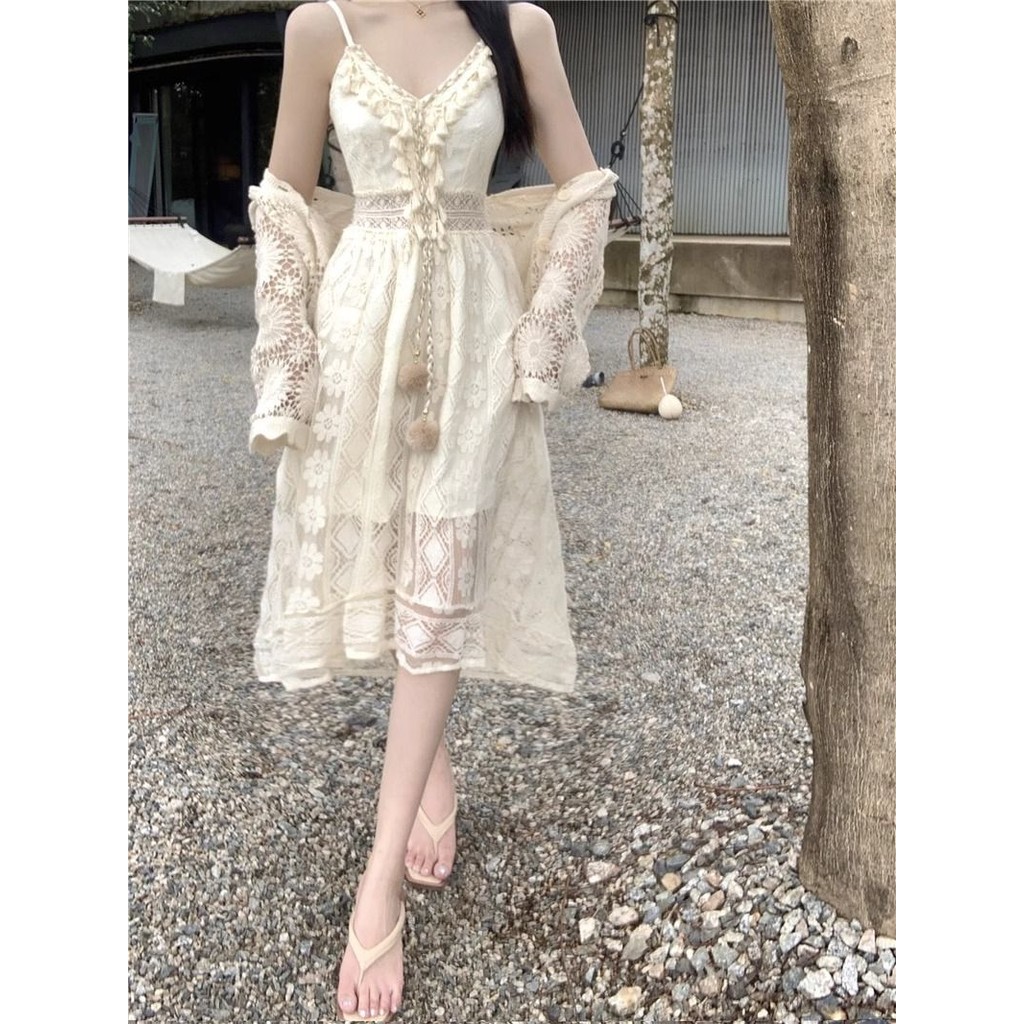 Ethnic Style Bohemian plus Size Seaside Strap Dress Two-Piece Women's Dress