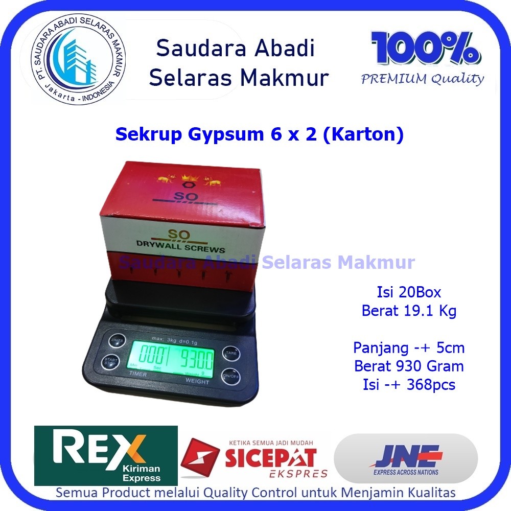 Sekrup Gypsum / Skrup Gypsum 6x2 SO (1 Karton)