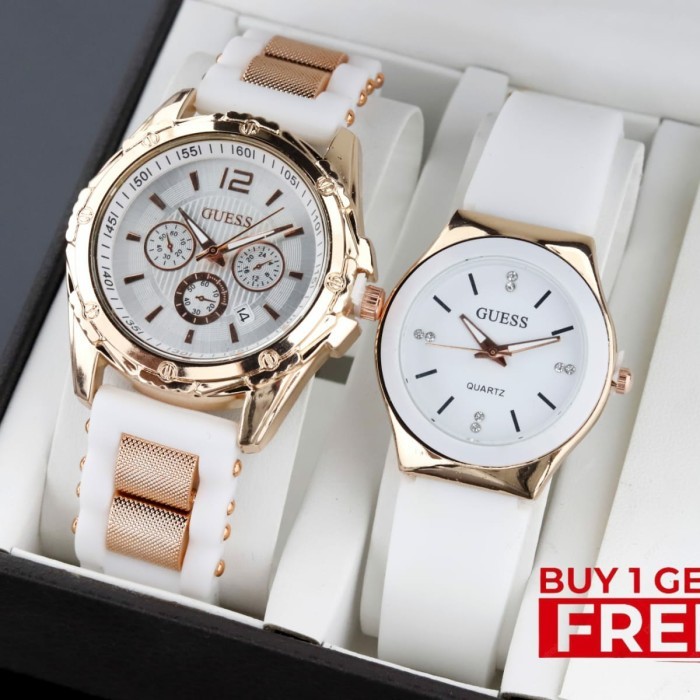 Jam Tangan Wanita Murah Guess Tali Rubber Putih Date Aktif Buy 1 Get 1 Bermutu