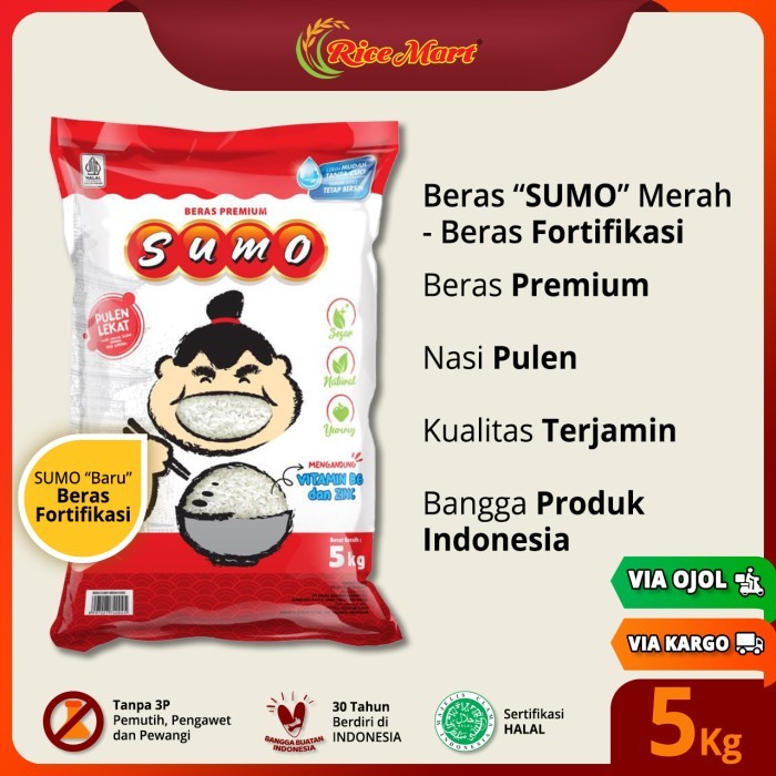 

[BARU] Beras SUMO Merah 5 kg "Fortifikasi" - Beras Premium - Nasi Pulen - Produk Indonesia