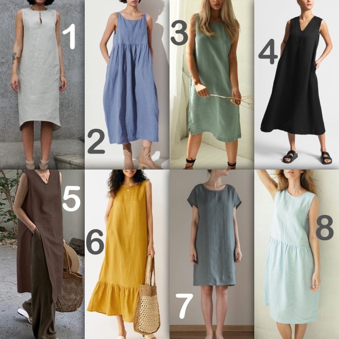 

8 MODEL LINEN DRESS TANPA LENGAN *tulis note utk warna