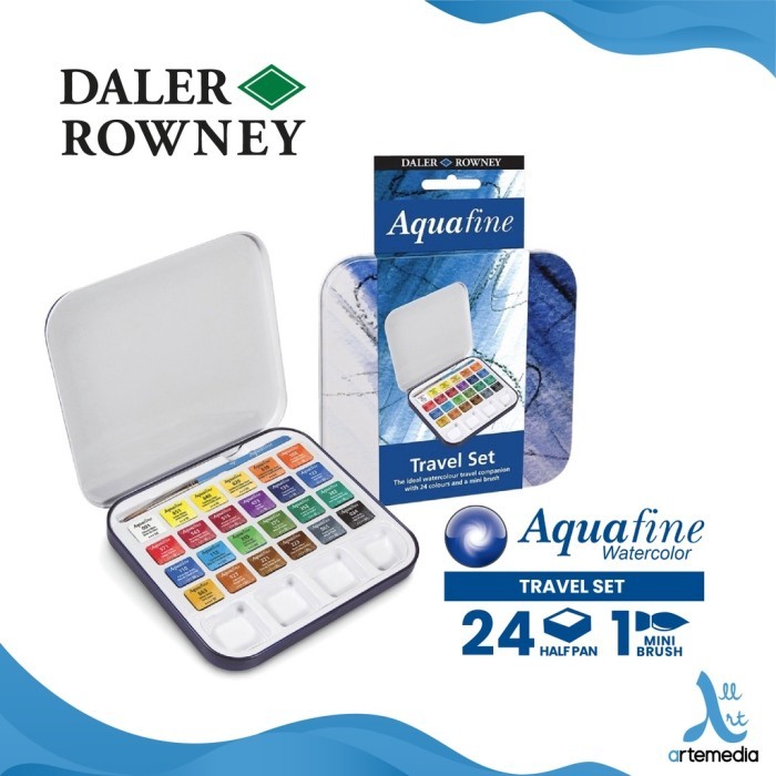 

Daler Rowney Aquafine 24 Half Pan Travel Tin Watercolor Set Cat Air