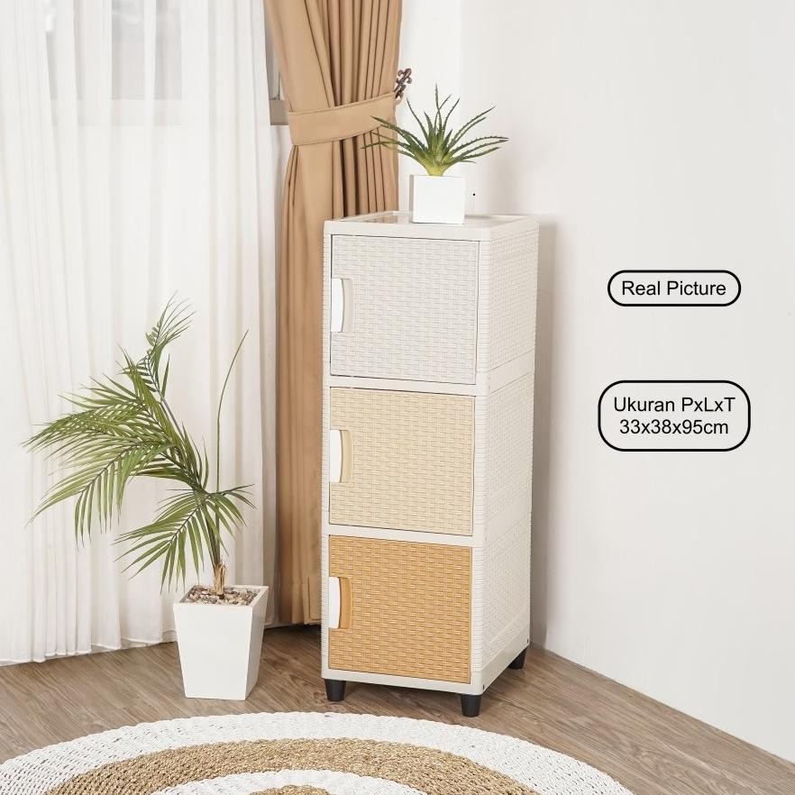 AKAKO - LEMARI PAKAIAN PLASTIK MINIMALIS/LEMARI ROTAN AKAKO SWING 3 SUSUN