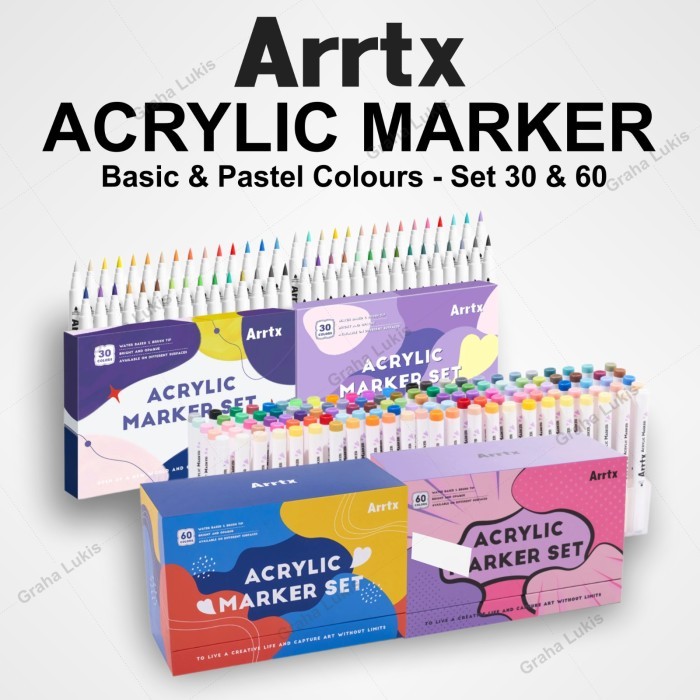 

ARRTX Acrylic Brush Marker Set 30 / Set 60 - Pastel / Basic AACM-05