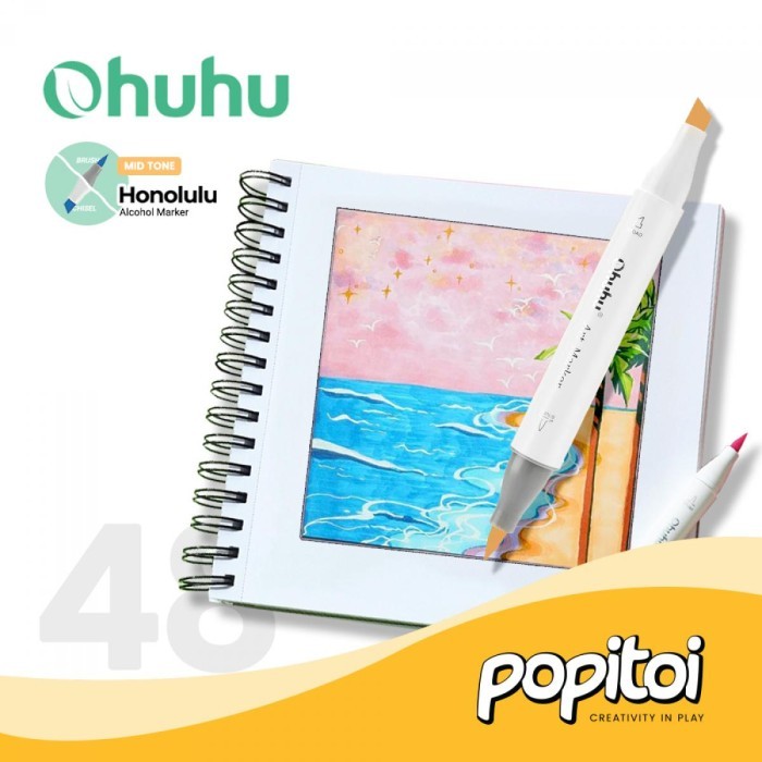 

OHUHU Honolulu Mid Tone 48 Color Dual Tip Brush Fine Chisel Art Marker