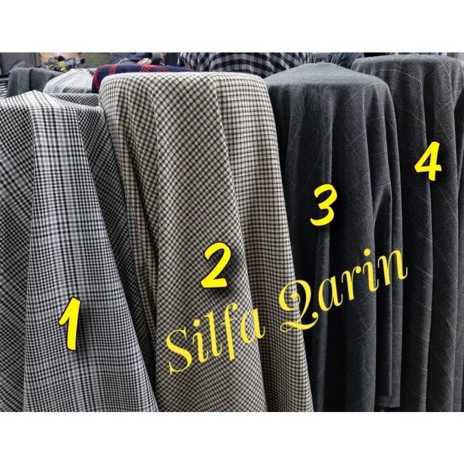 Ready Kain Blazer/Celana Semi Wool Motif Kotak _ Bahan Semi Wool Motif Kotak