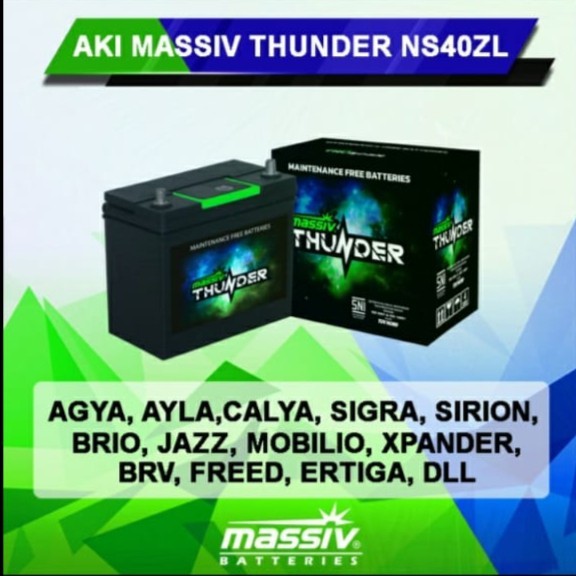Aki Massiv Thunder Ns40Zl Mobilo,Brio,Calya,Sigra,Ayla ,Agya,Karimun