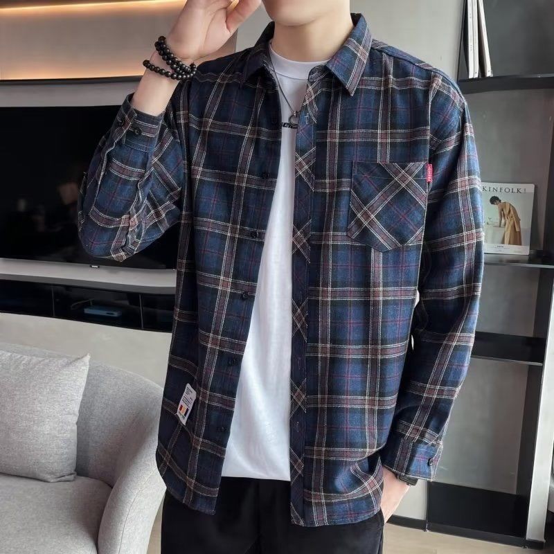 Coat shirt/Men/Plaid loose/Trendy Brand Shirt