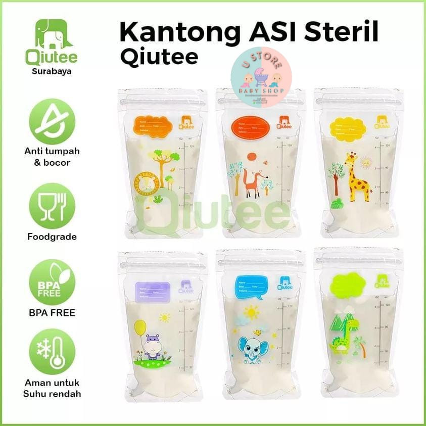 Disc Kantong Asi Qiutee Baby Asip Plastik 120Ml Breastmilk Storage Bag 120Ml Isi 30 Pcs Kantong Asi