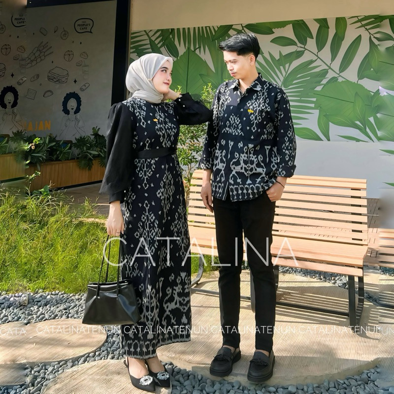 PROMO RAMADHAN SET COUPLE TENUN FATMA BLACK SUMBA- baju couple kondangan - tenun couple set -