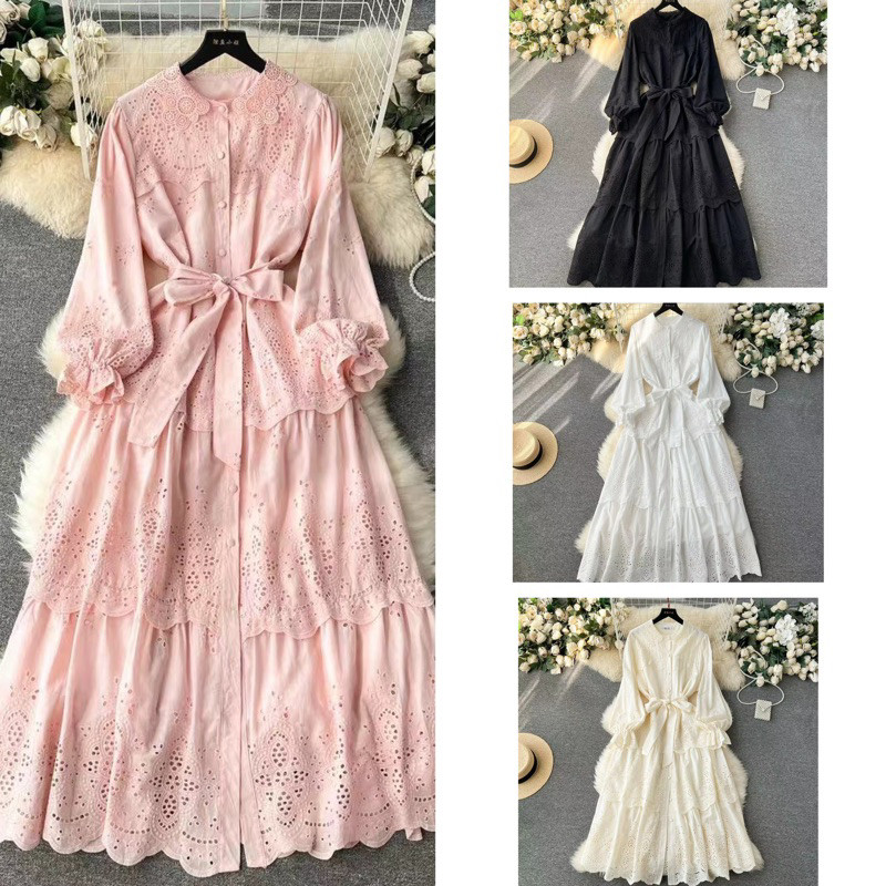 PROMO RAMADHAN Lisa dress, gamis putih, white maxi, dress katun bordir, gamis eyelet, gamis import