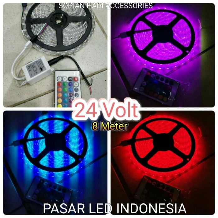 Murah LED Strip Roll RGB 5050 DC 24 Volt Untuk Bus Truk Kontrol Remote Non COD
