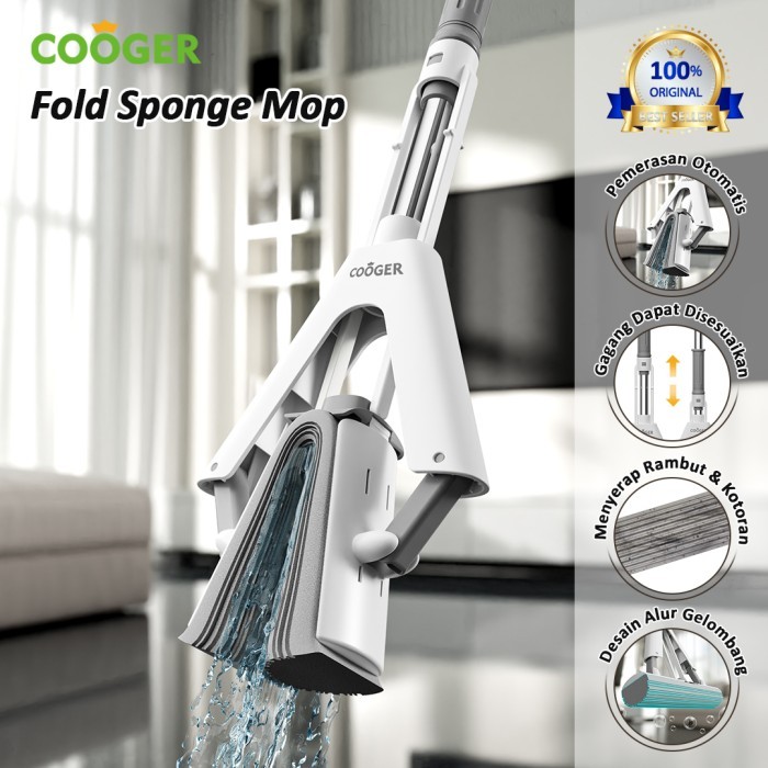 COOGER Sponge Mop Alat Pel Busa Peras Lipat Otomatis Pel Spons
