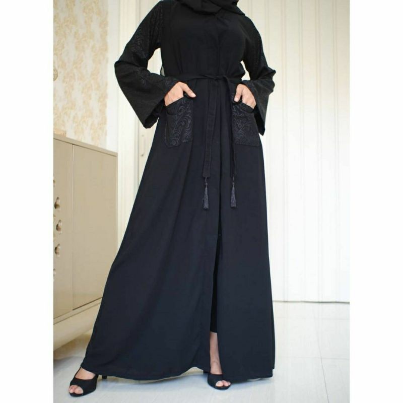 Promo Gamis Abaya Hitam Abaya Arab Saudi Abaya Dubai India Turkey Outer Bahan Jetblack Kombinasi