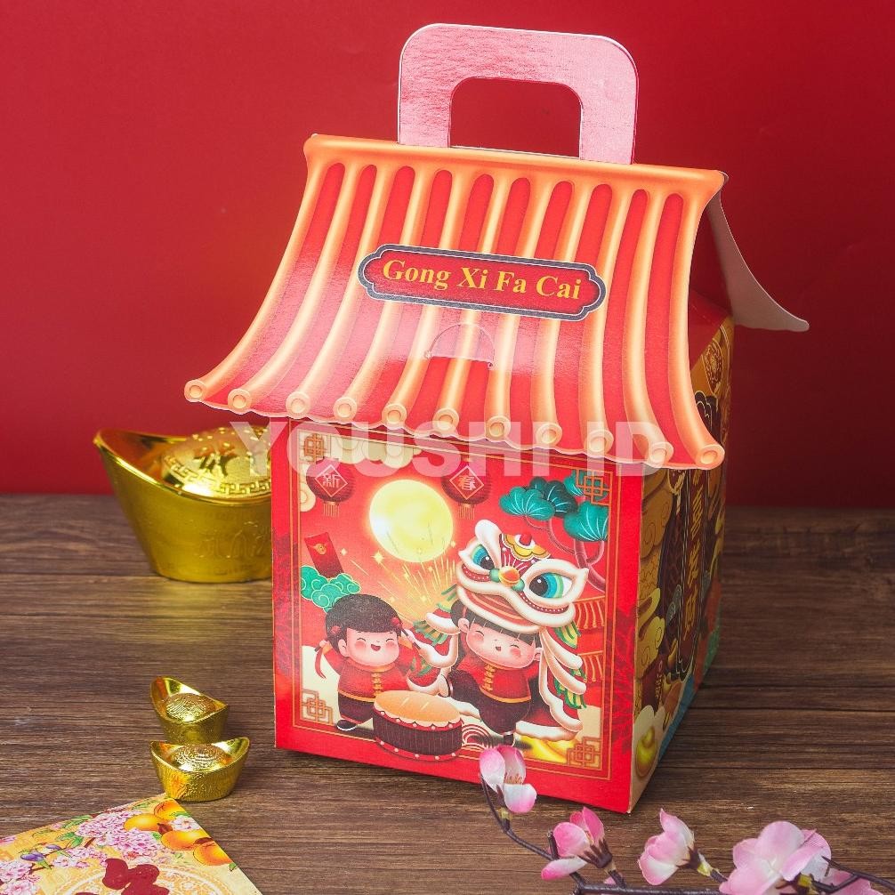 

BR - CNY Barongsai House | Dus Kue Kering Nastar (5pcs)/Kotak Hampers Imlek CNY isi 2 Toples 500gr TERLARIS