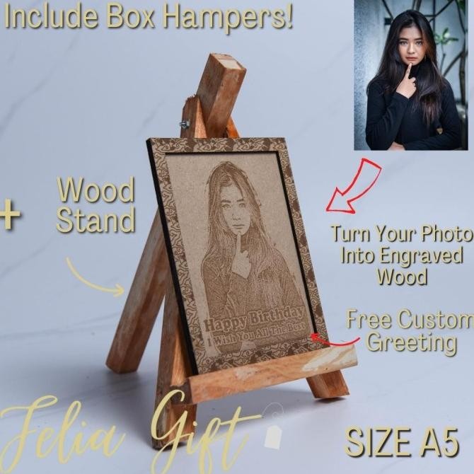 BEBAS ONGKIR - Engraved Wood Frame A5 - Grafir Figura Kayu Foto Custom Size A5
