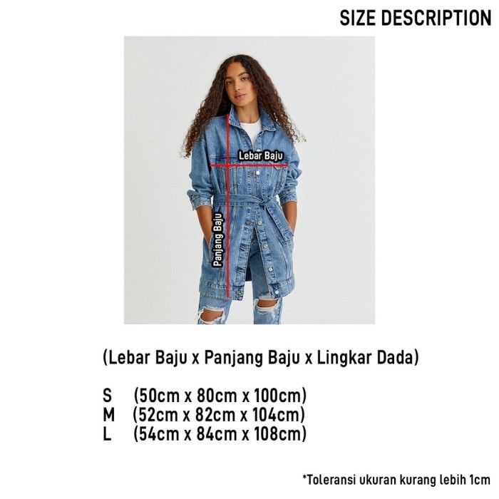 Murah Jaket Jeans Wanita Pull Bear Long belted denim jacket Non COD