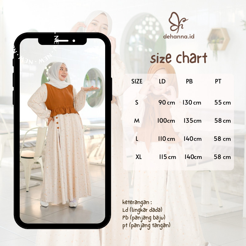 Awet Baju Gamis Couple Ibu Anak Perempuan Khaira Motif Bunga Kombinasi Polos