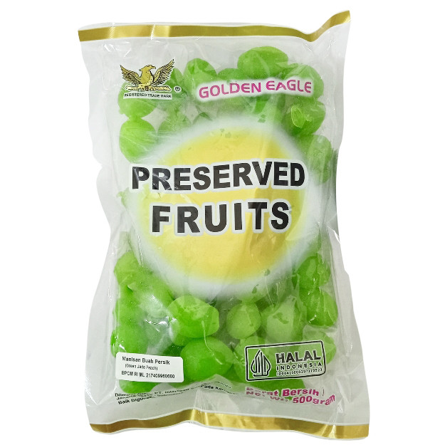 

S24392 GOLDEN EAGLE GREEN JADE PEACH PRESERVED FRUITS MANISAN IMLEK 500GR MAJU BERSAMA