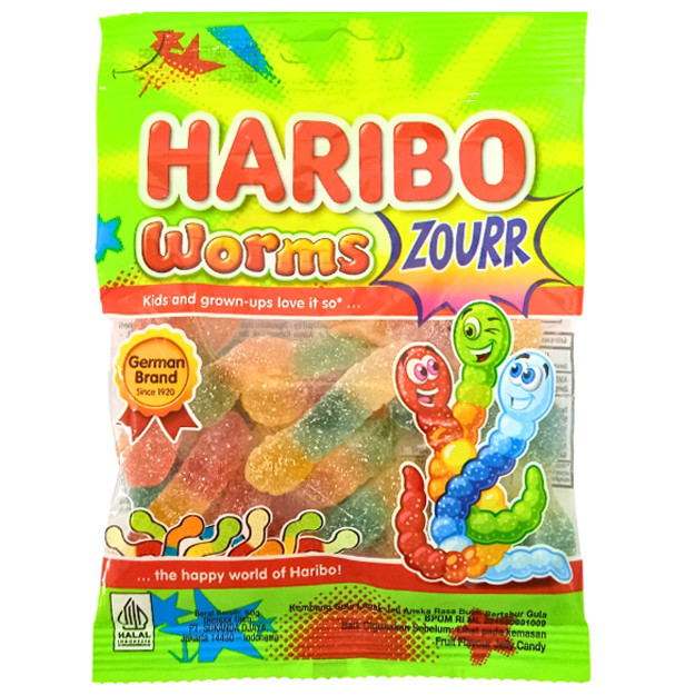 

S23472 HARIBO WORMS ZOURR PERMEN BUNGKUS 80GR MAJU BERSAMA