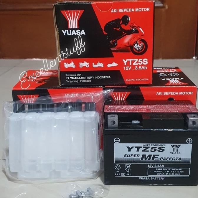 BARU AKI MOTOR YUASA YTZ5S 100% ORIGINAL UNTUK REVO, BEAT, SUPRA, MIO DLL