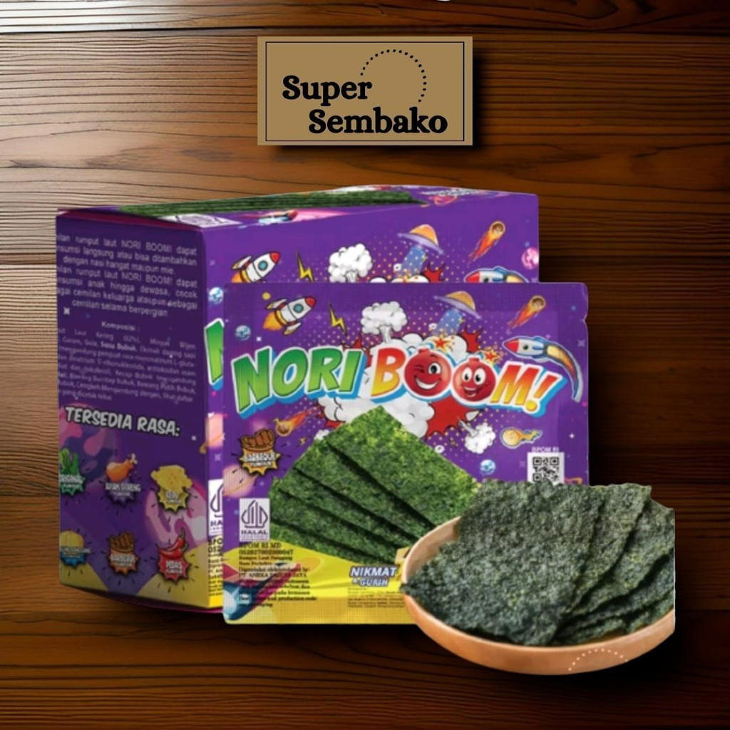 

SNACK SEAWEED NORI BOOM RUMPUT LAUT RASA BBQ PEDAS 3gr PER BOX ISI 12 PCS