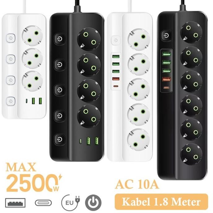 TERMURAH STOP KONTAK KABEL USB TYPE C TERMINAL LISTRIK SWITCH POWER SOCKET STRIP 10A FAST CHARGER 2 