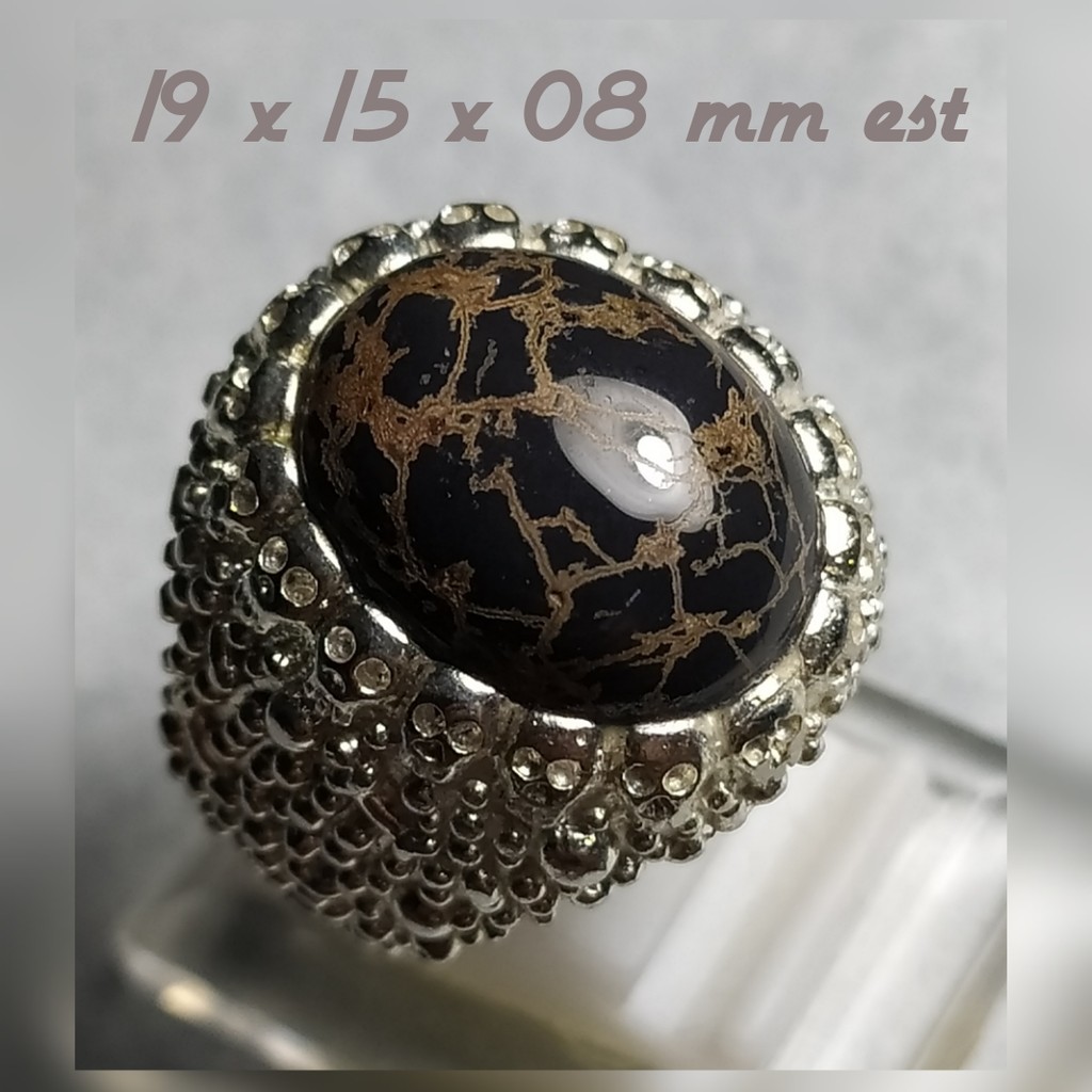 Natural Black Turquoise Ceplok Kuro Serat Emas Cutting Cobochon Size Kantoran Elegan Kolektor Item