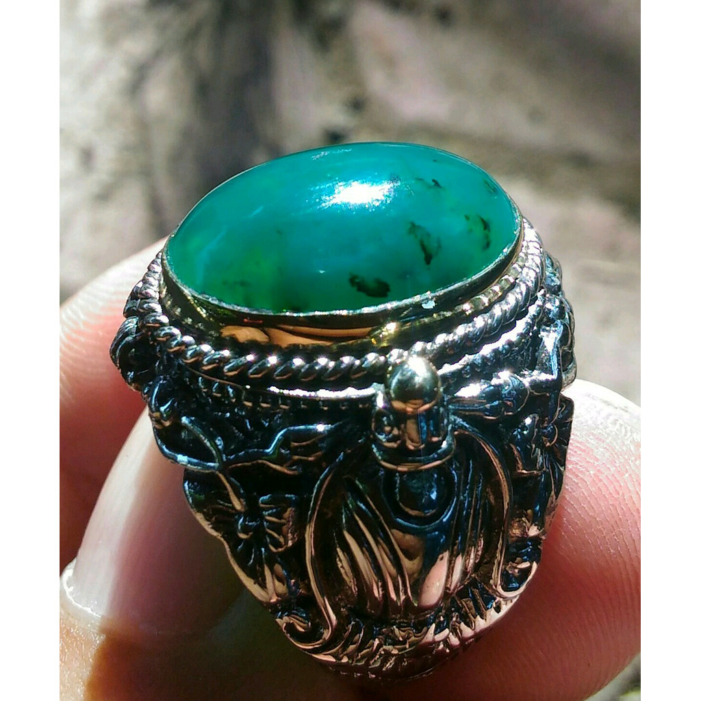 Bacan Doko Majiko Chrysocolla Chalcedony Kristal Mantap Ring Ukir Barong Bali