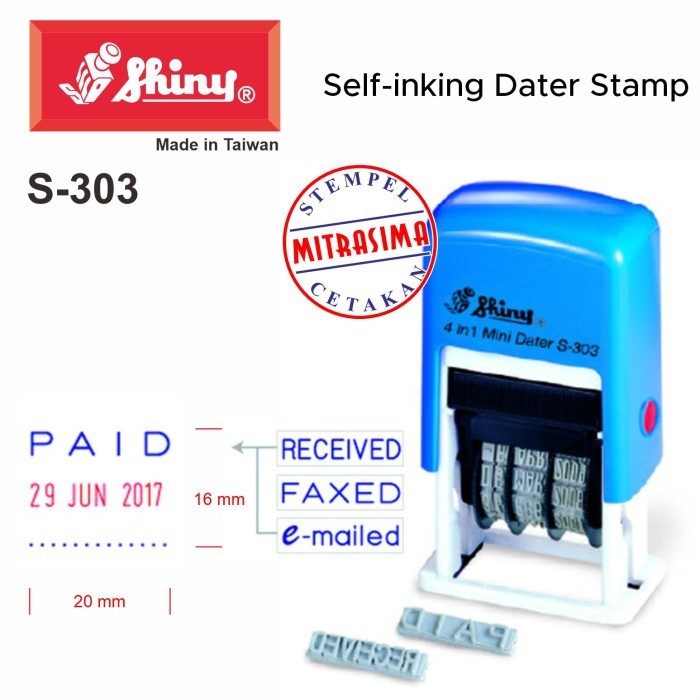 

Stempel Shiny S-303 4in1 Paid, Received, Faxed, Emailed dgn Tgl S303