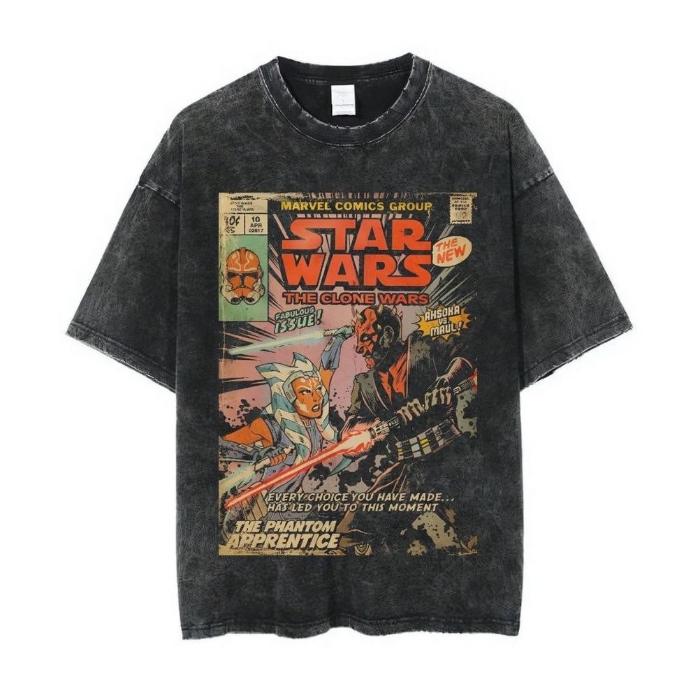 Promo Psycho Crucify "Star Wars The Clone Wars" Oversized T-Shirt Stone Wash Kaos Star Wars Kaos Kao