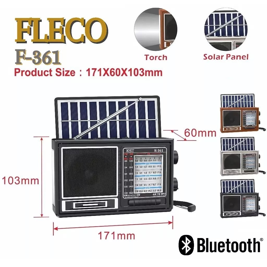 Radio Jadul Bluetooth + Senter Emergency Solar Panel Radio Klasik FLECO F-361 Radio Bluetooth