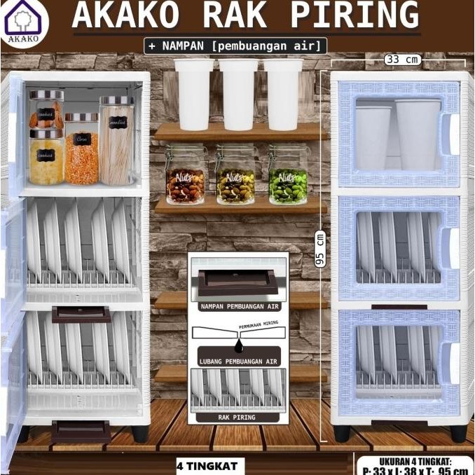 RAK PIRING PLASTIK AKAKO MINI 1 SUSUN / 3 SUSUN HC