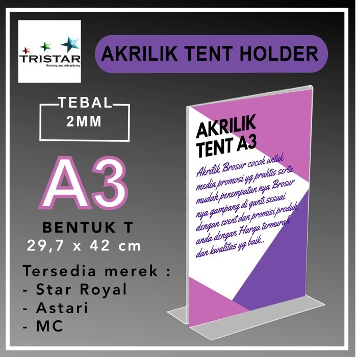 Tent holder A3 potrait / acrylic meja. tebal 3mm