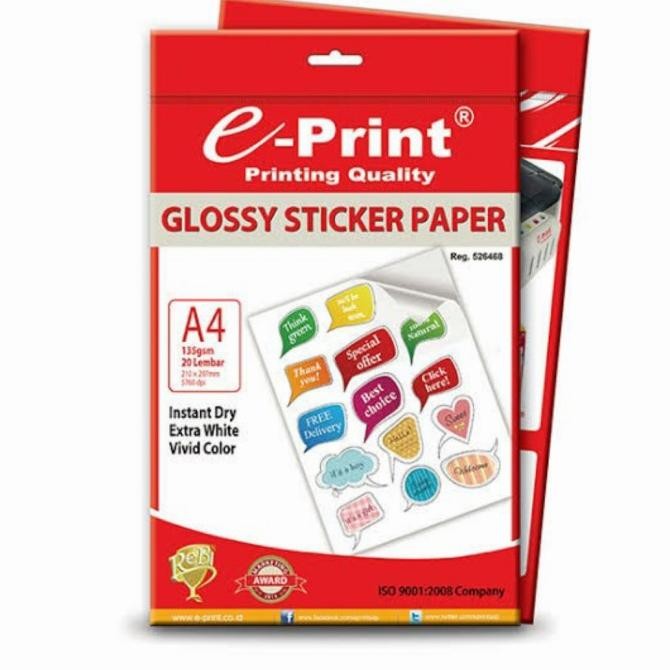 

sale! kertas stiker eprint a4 glossy 135gsm isi 20 lmbr