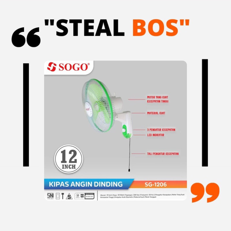 wall fan sogo 12 inch/kipas angin dinding sogo 12 inch wallfan sogo 12 inch