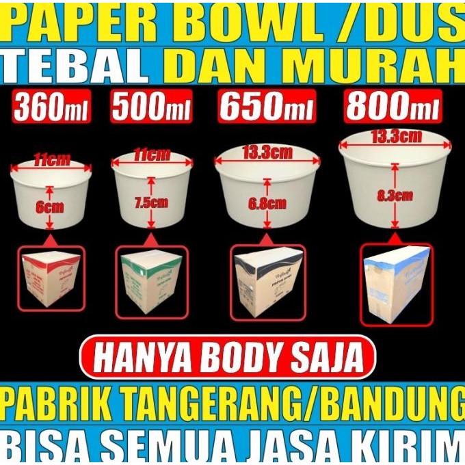 

sale! trifinity paper bowl tebal 360ml 500ml 650ml 800ml hanya body mangkok kertas tahan panas /dus jskrm