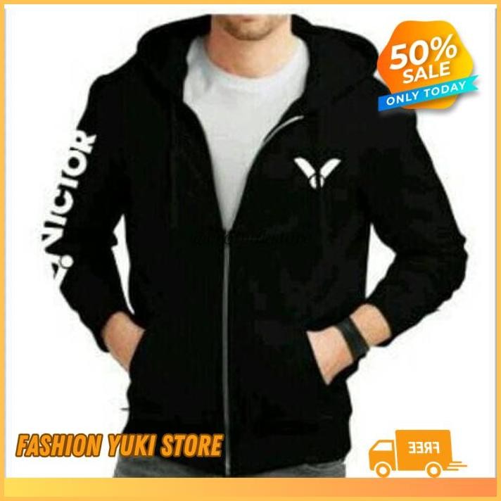 JAKET HOODIE ZIPPER RESLETING DISTRO VICTOR + LENGAN BADMINTON POLOS CUSTOM BULU TANGKIS  INDONESIA 