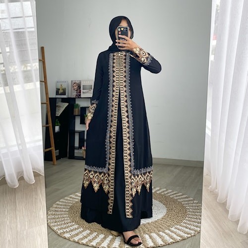 Baju Muslim Abaya Arab Turkey Hitam Gamis Dress Jersey Size M L XL XXL
