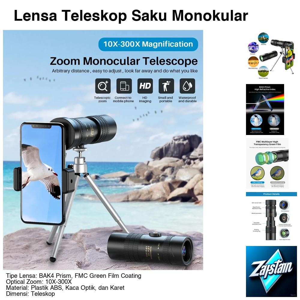 Lensa Teleskop Saku Monokular 10-300X Magnification with Tripod - APL-10-300X40