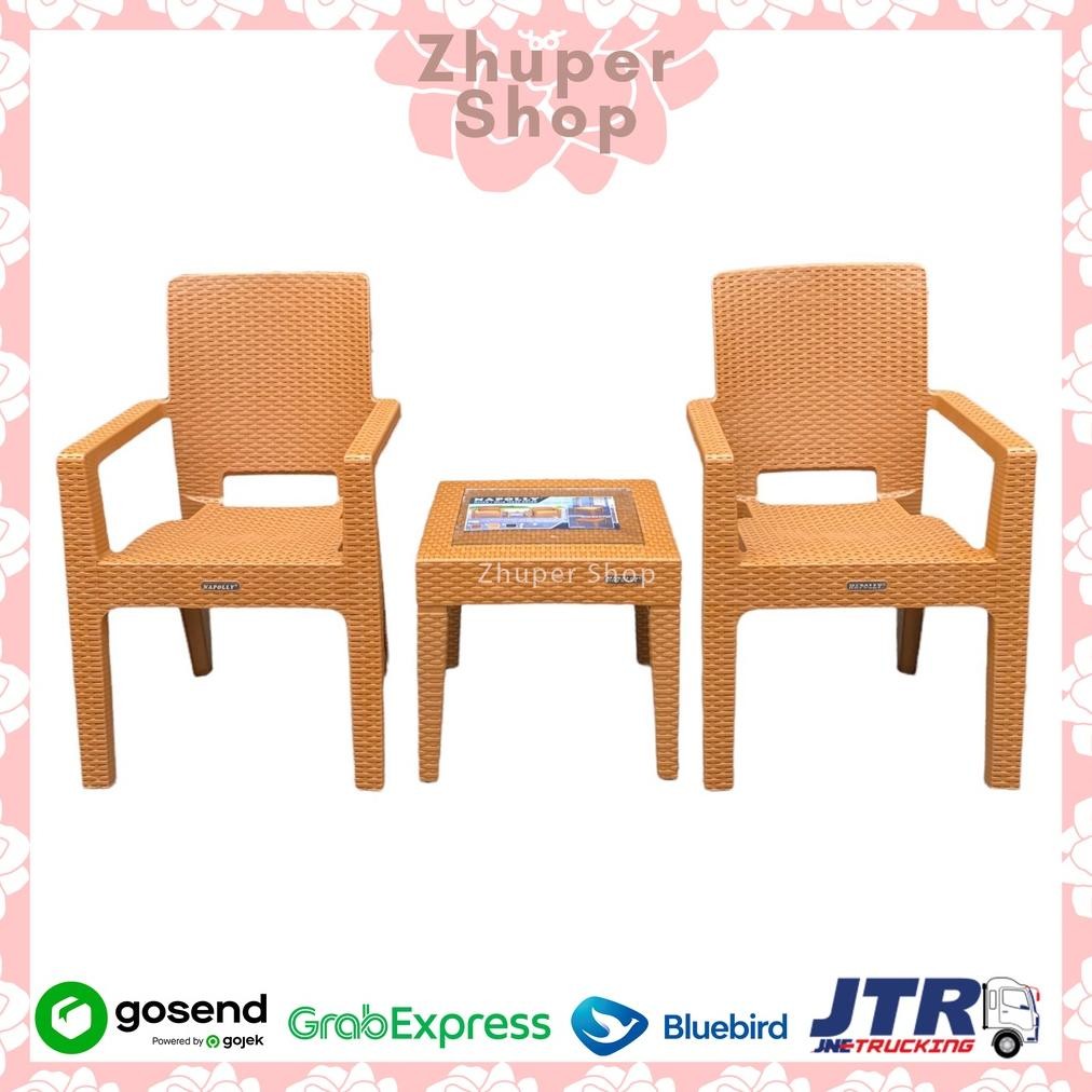 1 Set 2 Kursi Teras Napolly BIG 8R3 + Meja Mapan 45 | Kursi Taman Plastik | Bangku Plastik Modern | 