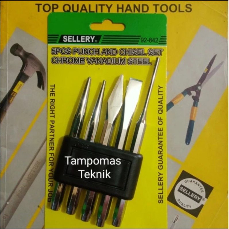 Pahat Besi 5pcs Sellery Punch And Chisel Set Chrome Vanadium Steel
