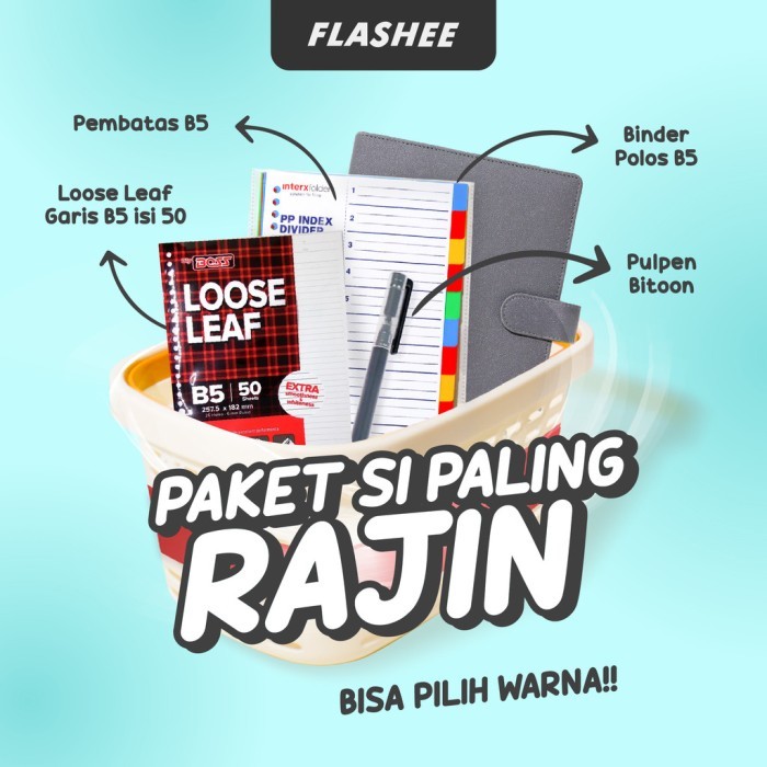 

Flashee Binder Paket Sekolah Set 4IN1 Paket Binder B5 Ring 26 Kampus Kuliah