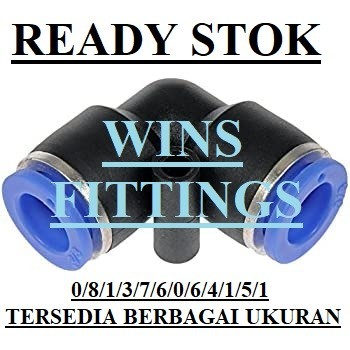 Elbow Fitting Push in pneumatic 6 8 10 12 14 16 mm 6mm 8mm 10mm 12mm 14mm 16mm PV L PU bengkok slip 