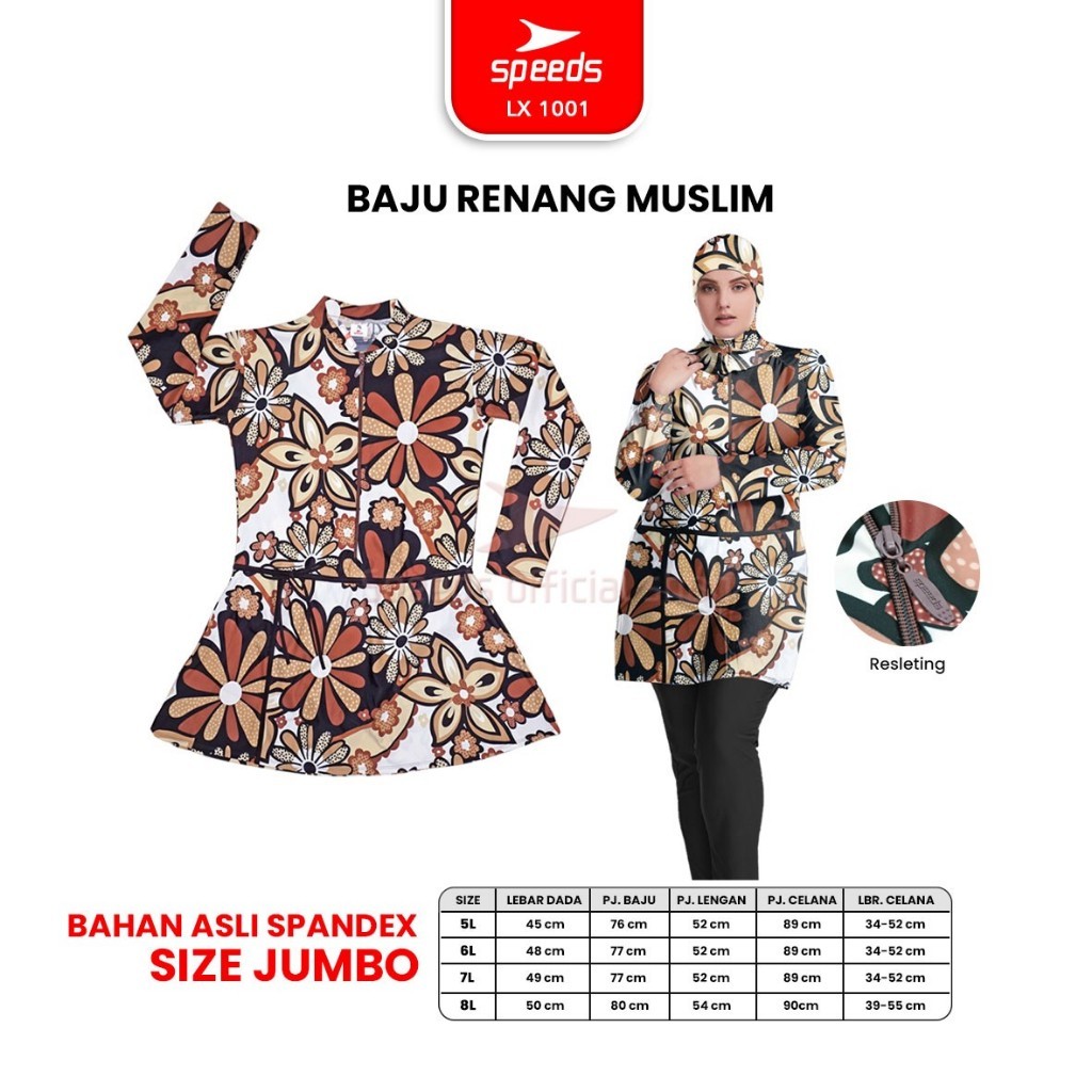 SPEEDS Baju Renang Wanita Muslim Jumbo 5L 6L 7L 8L Swimming Suit Pakaian Renang Spandex 1001